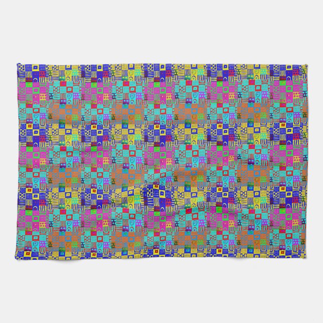 Afrocentric Geometric Motif Multicolored Kitchen Towel (Horizontal)