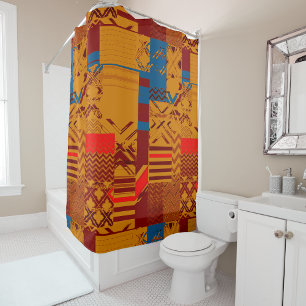 Afrocentric Geometric Print Shower Curtain 
