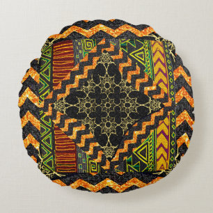 Afrocentric Geometric Round Pillow