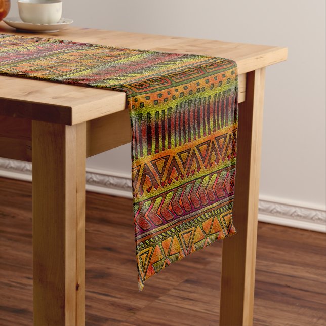 Afrocentric Geometry in Earthy Pastels Short Table Runner (In Situ)