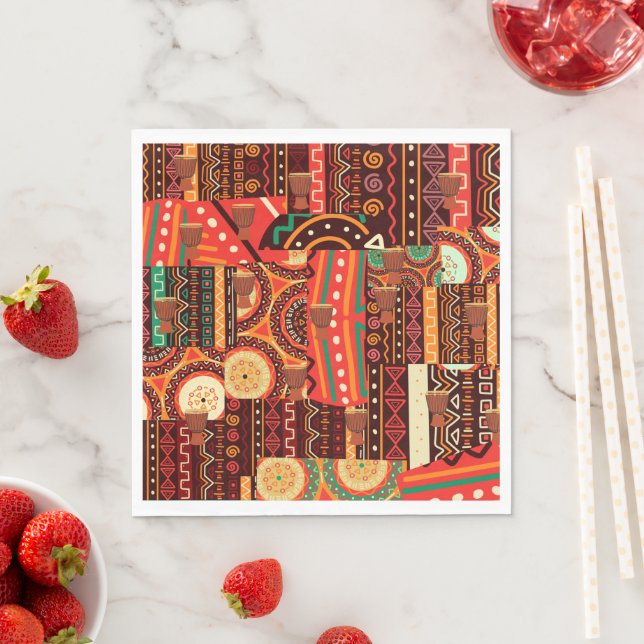 Afrocentric Kente Tribal Pattern Enclosure Card Napkin (Insitu)
