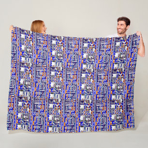 Afrocentric Kuba Cloth Geometric Dance Motif  Fleece Blanket