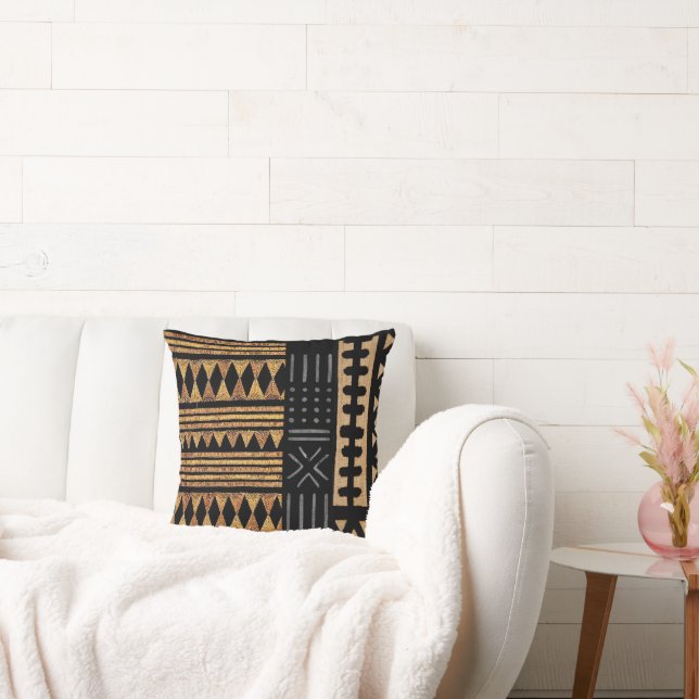 Afrocentric Mud Cloth Motif Print Throw Pillow (Couch)