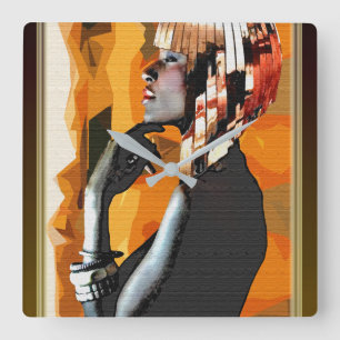 Afrocentric Pop Art  Square Wall Clock