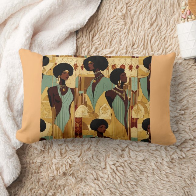 Afrocentric Renaissance Women Patterned Fabric- Lumbar Pillow (Blanket)