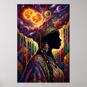 Afrofuturism Queen Cosmic Nebula Wall Art Poster