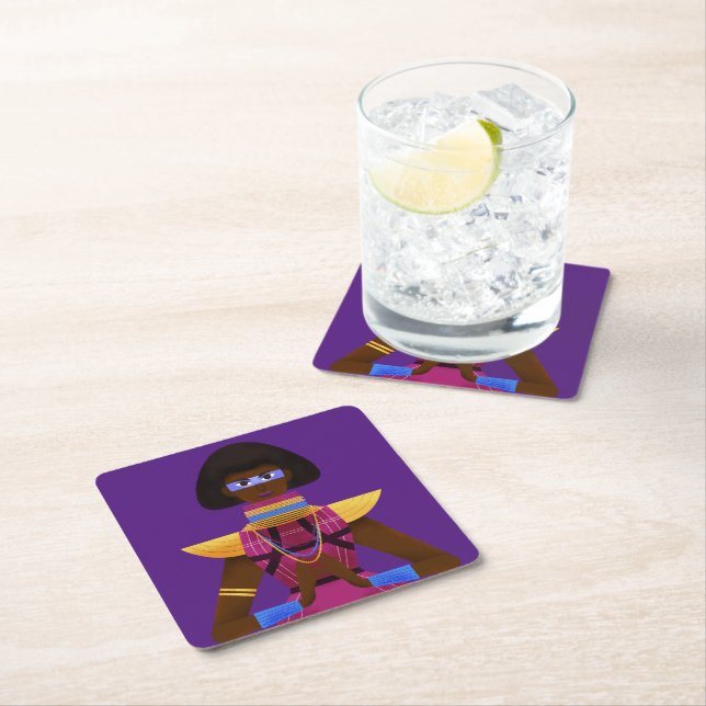 Afrofuturism Square Paper Coaster (Insitu)