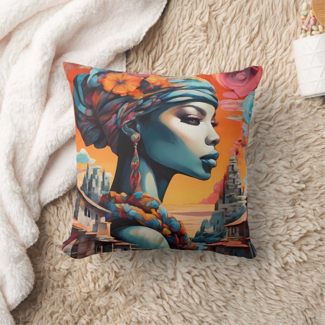 "Afrofuturism: Vibrant Dreams of Heritage" Throw Pillow (Blanket)