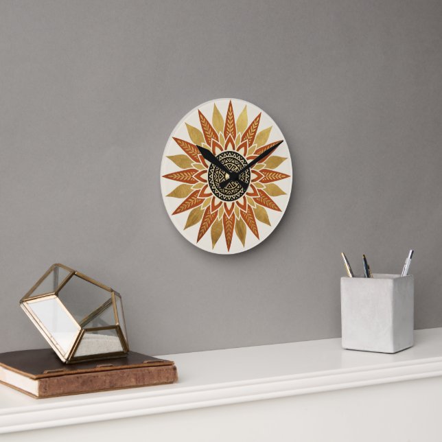 Afrohemian Sunburst Mandala Artisan Wall Clock (Office)