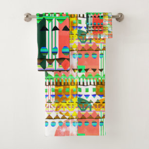 AfroUrban Geometric Motif Cultural Shower Curtain Bath Towel Set