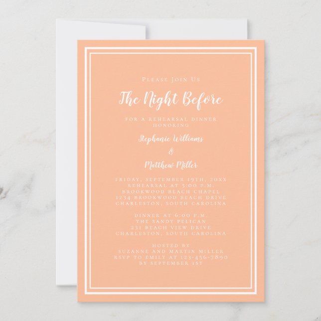 After Rehearsal Dinner Wedding Night Before Peach Invitation (Front)
