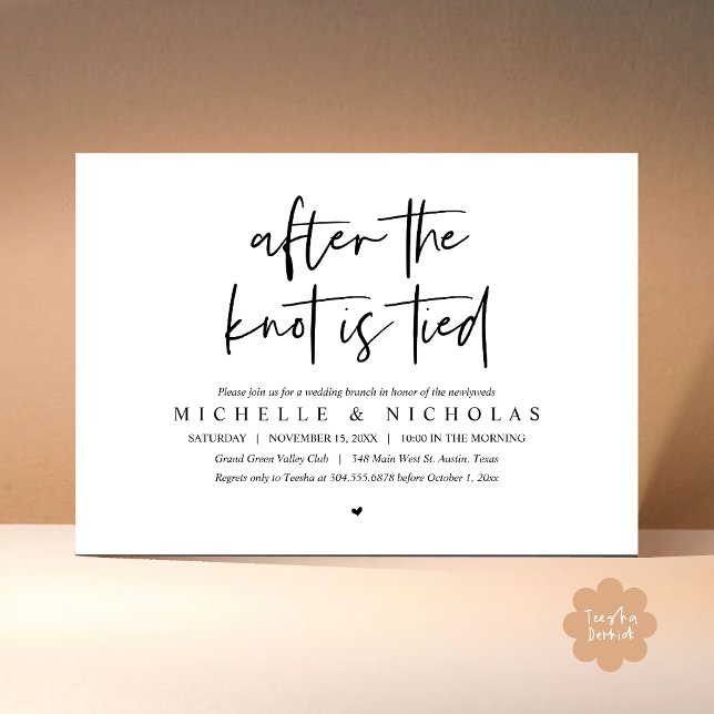 After the knot is tied, Modern Post Wedding Brunch Invitation (After the knot is tied, Modern Casual Post Wedding Brunch Party Dinner Invites Card PDF Black White)