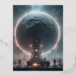 After the long night, the full moon begins to peek foil holiday postcard