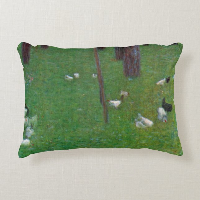 After the Rain, Garden Chickens by Gustav Klimt Decorative Pillow (Front)