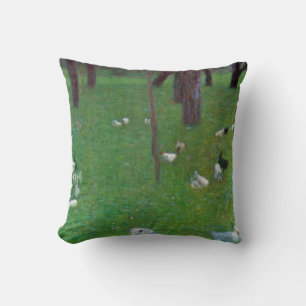 After the Rain, Garden Chickens by Gustav Klimt Throw Pillow