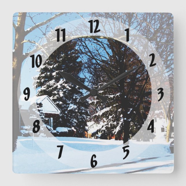 After the Snowstorm Square Wall Clock (Front)