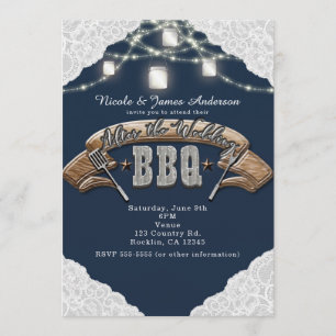 AFTER THE WEDDING BBQ Blue Mason Jar Lights & Lace Invitation