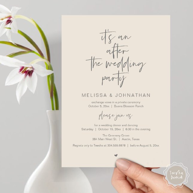 After the wedding, Black, Elopement Party Invitation (It's an after the wedding, Elopement dinner dancing brunch Party Invitation Card PDF Cream Grey)