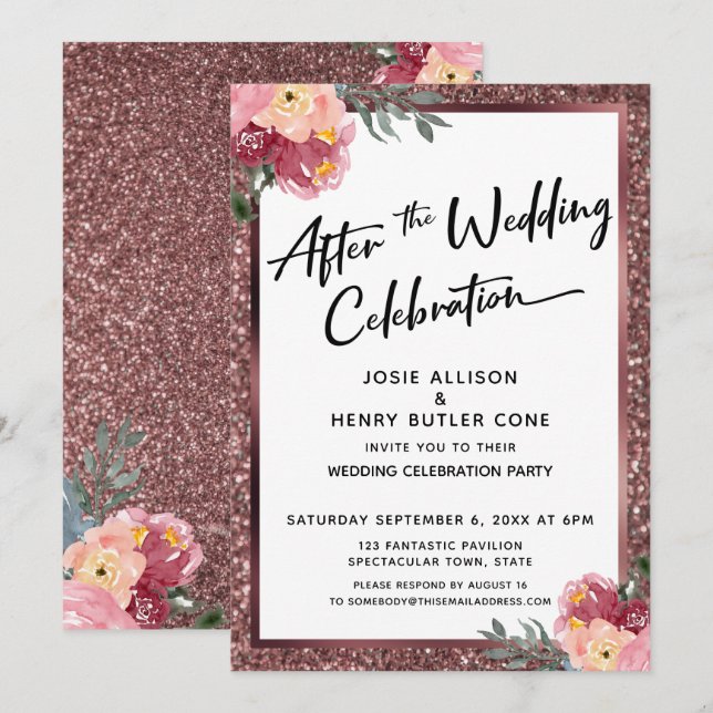 After the Wedding Celebrate Rose Gold Floral Invitation (Front/Back)