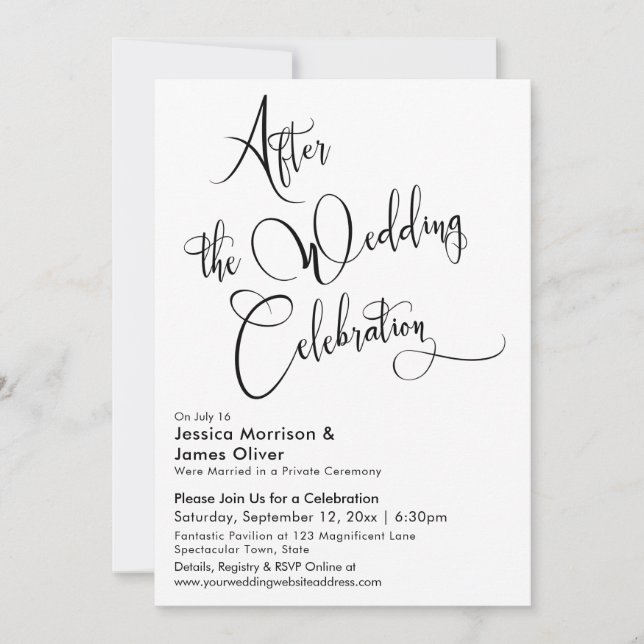 After the Wedding Celebration Black & White Script Invitation (Front)