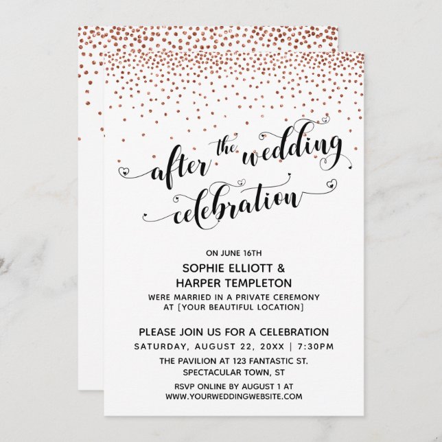 After the Wedding Celebration Copper Confetti Invitation (Front/Back)
