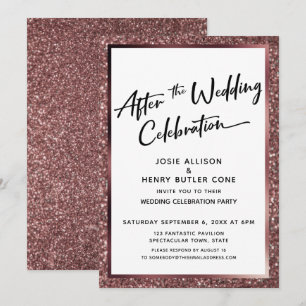 After the Wedding Celebration Rose Gold Glitter Invitation