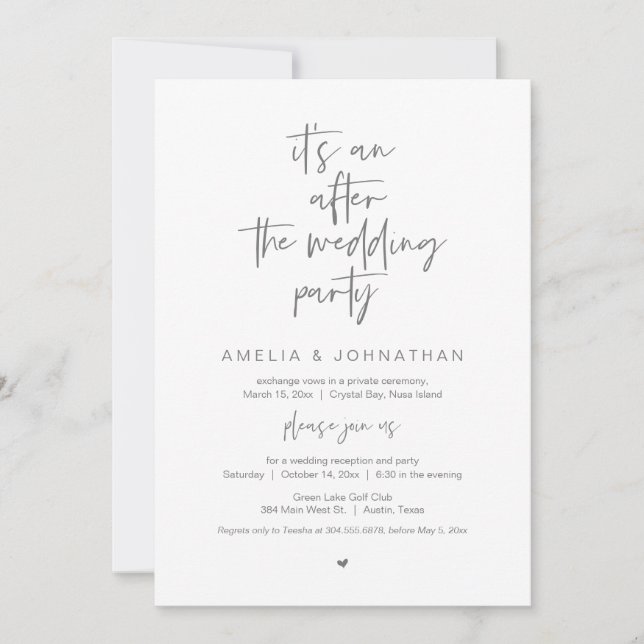 After the wedding Elopement Dinner and Party Invitation (Front)