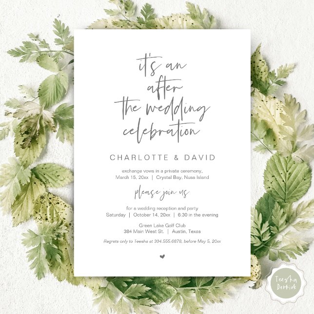 After the wedding, Navy Blue, Elopement Party Invitation (Its an after the wedding celebration, Elopement Dinner Party Invitation Card, PDF, in dark grey)