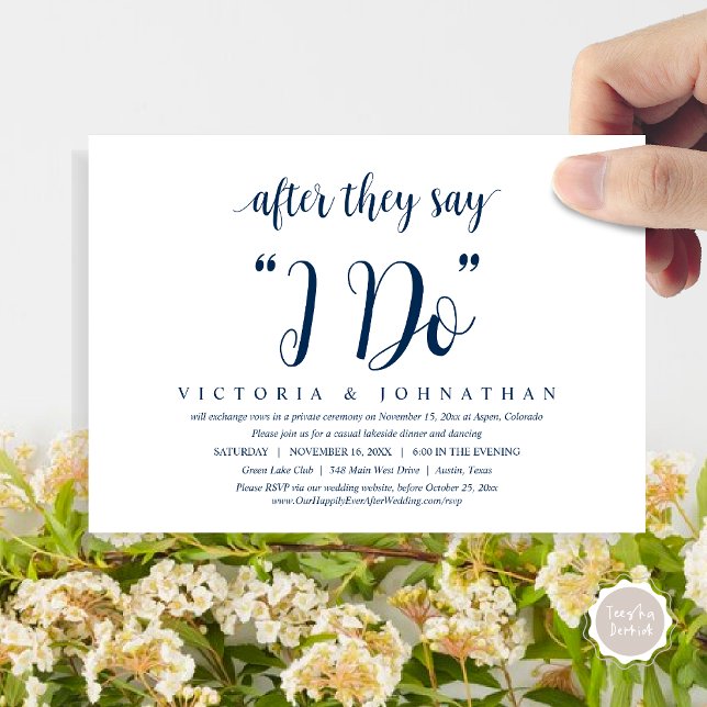 After They Say I DO, Wedding Elopement Dinner Invi Invitation (After They Say I DO, Wedding Elopement Dinner, Brunch, Lunch Invitation Card, PDF, Navy Blue)