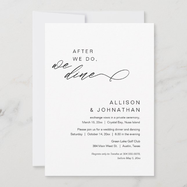 After we do, we dine, Modern Wedding Elopement Invitation (Front)