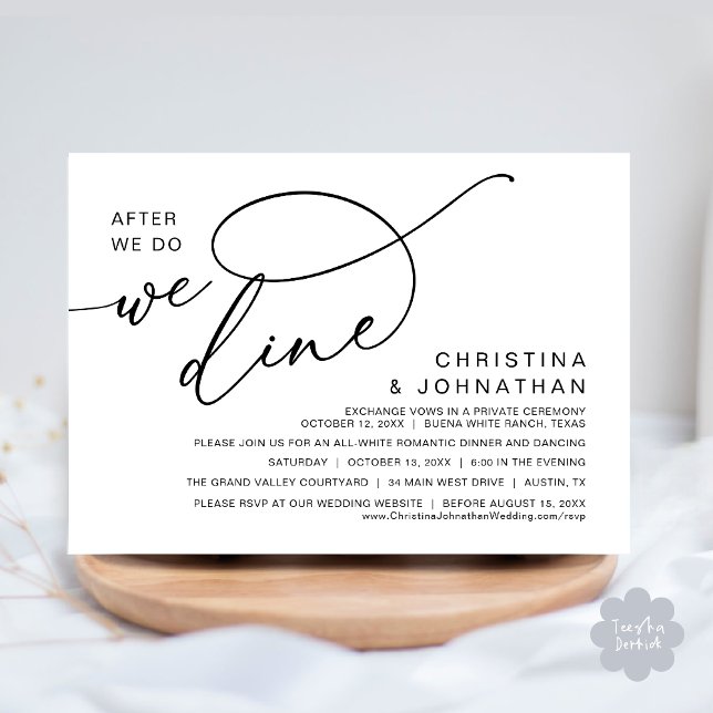 After We Do, We Dine, Romantic Wedding Dinner Invitation (After We Do We Dine Romantic Wedding Dinner Party Invitation Card Modern Boho PDF Classy Black White)