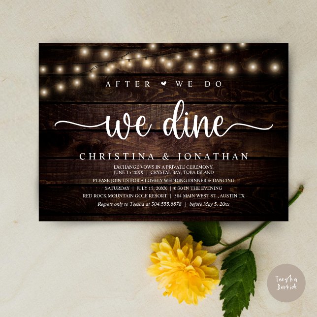 After We Do, We Dine, Rustic Wedding Dinner Invitation (After We Do, We Dine, Rustic Wedding Dinner Invitation card, pdf, in cottage dark wood)