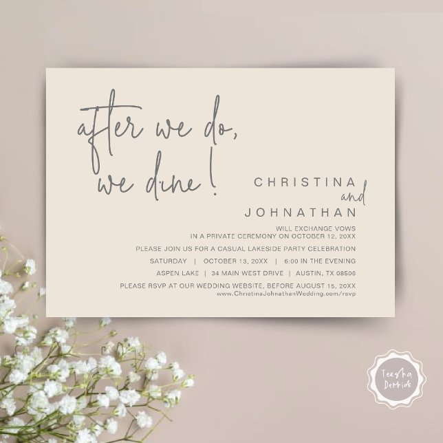 After We Do, We Dine, Wedding Elopement Dinner Invitation (After We Do, We Dine, Wedding Elopement Dinner Invitation Card, PDF, Handwriting, Dark Grey Cream)