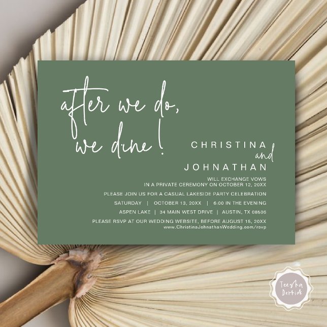 After We Do, We Dine, Wedding Elopement Dinner Invitation (After We Do, We Dine, Wedding Elopement Dinner Invitation Card, PDF, Handwriting, Forest Sage Green)