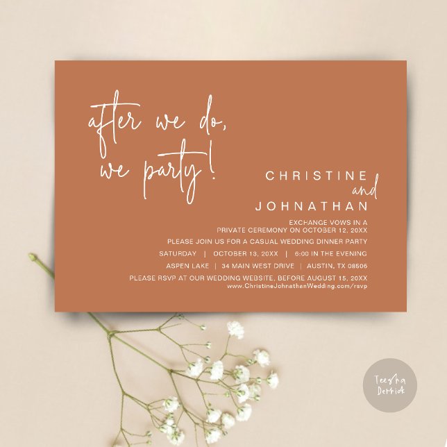 After We Do, We Party, Wedding Dinner, Copper Invitation (After We Do, We Party, Modern Romantic Wedding Dinner Invitation Card, PDF, in Copper Rust)