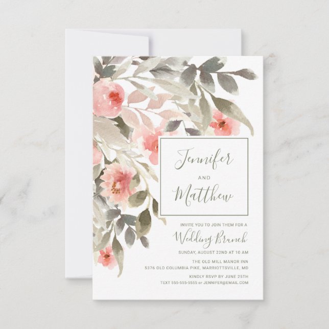 After Wedding Brunch Watercolor Blush Rose Floral Invitation (Front)