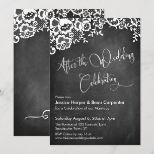After Wedding Celebration Script Chalkboard Lace Invitation