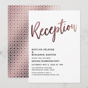 After Wedding Rose Gold Typography Reception Invitation