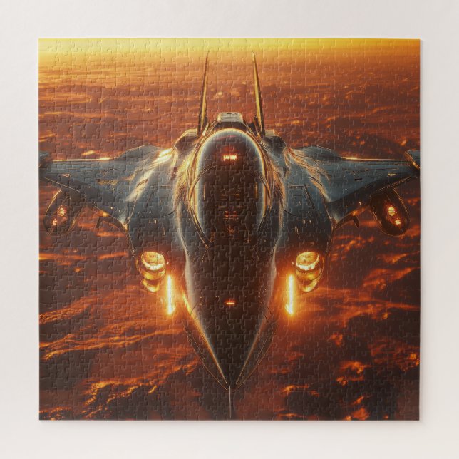 Afterburner Jet at Sunset – Aviation Puzzle (Vertical)