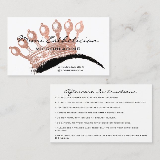 Aftercare Brows Rose Crown Microblading Business Card (Front/Back)