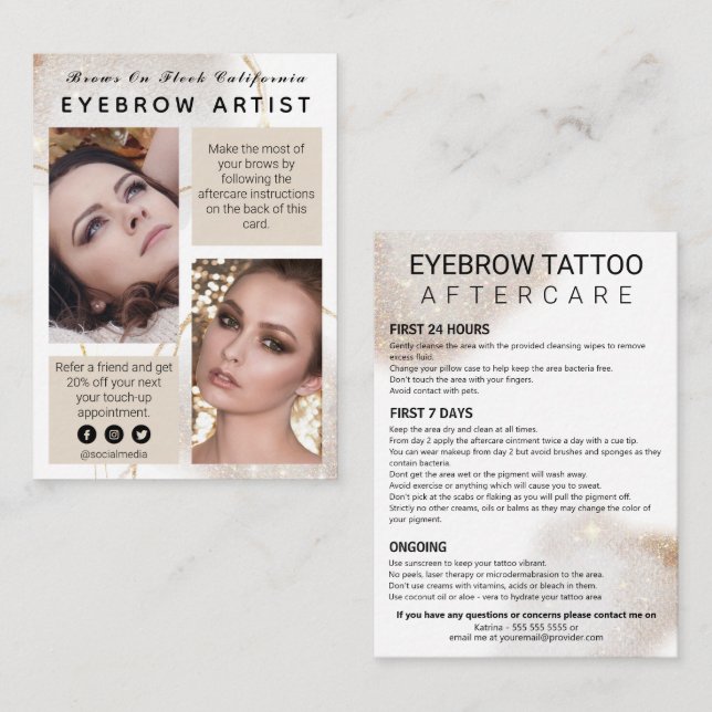 Aftercare Eyebrow Tattoo Cards (Front/Back)