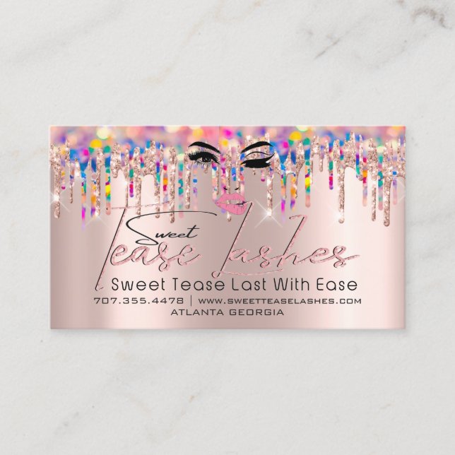 Aftercare Instruction Lash Rose Drips Logo Unicorn Business Card (Front)