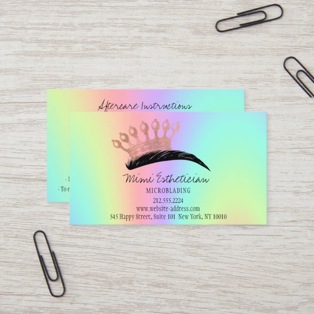 Aftercare Instructions Eyebrow Crown Rose Holograp Business Card (Front/Back In Situ)
