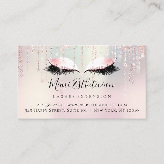 Aftercare Instructions Eyelash Pink Pearl Eyes Business Card (Front)