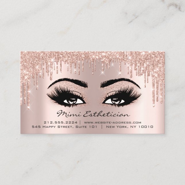 Aftercare Instructions Eyelash Rose Gold Drips Business Card (Front)