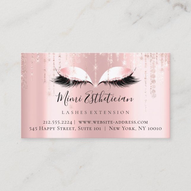 Aftercare Instructions Eyelash Rose Pink Eyes Business Card (Front)