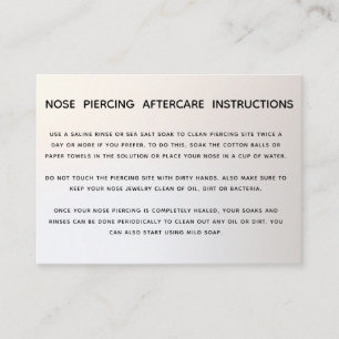 Aftercare Instructions For Nose Piercing Business Card