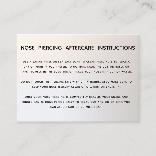 Aftercare Instructions For Nose Piercing Business Card (Front)