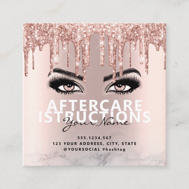 Aftercare Instructions Lash Large text space Square Business Card (Front)