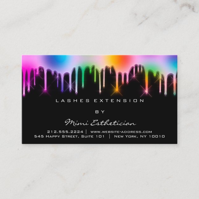 Aftercare Instructions Lash Rainbow Drip Holograph Business Card (Front)